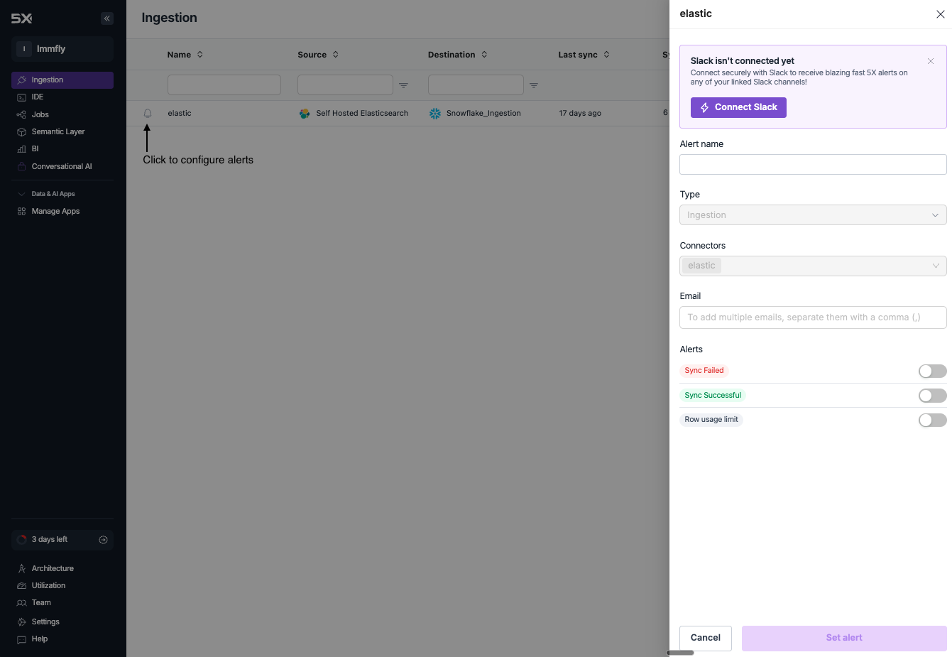 Ingestion Dashboard with Alert Configuration