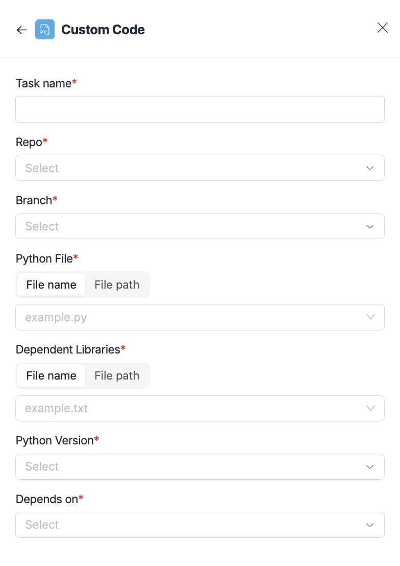 Custom Python Code Task Configuration