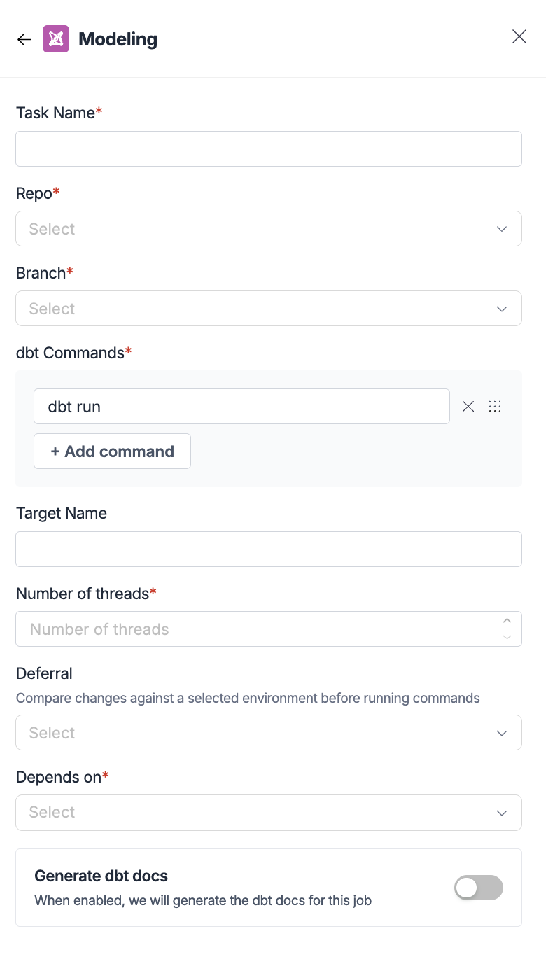 dbt Modeling Task Configuration