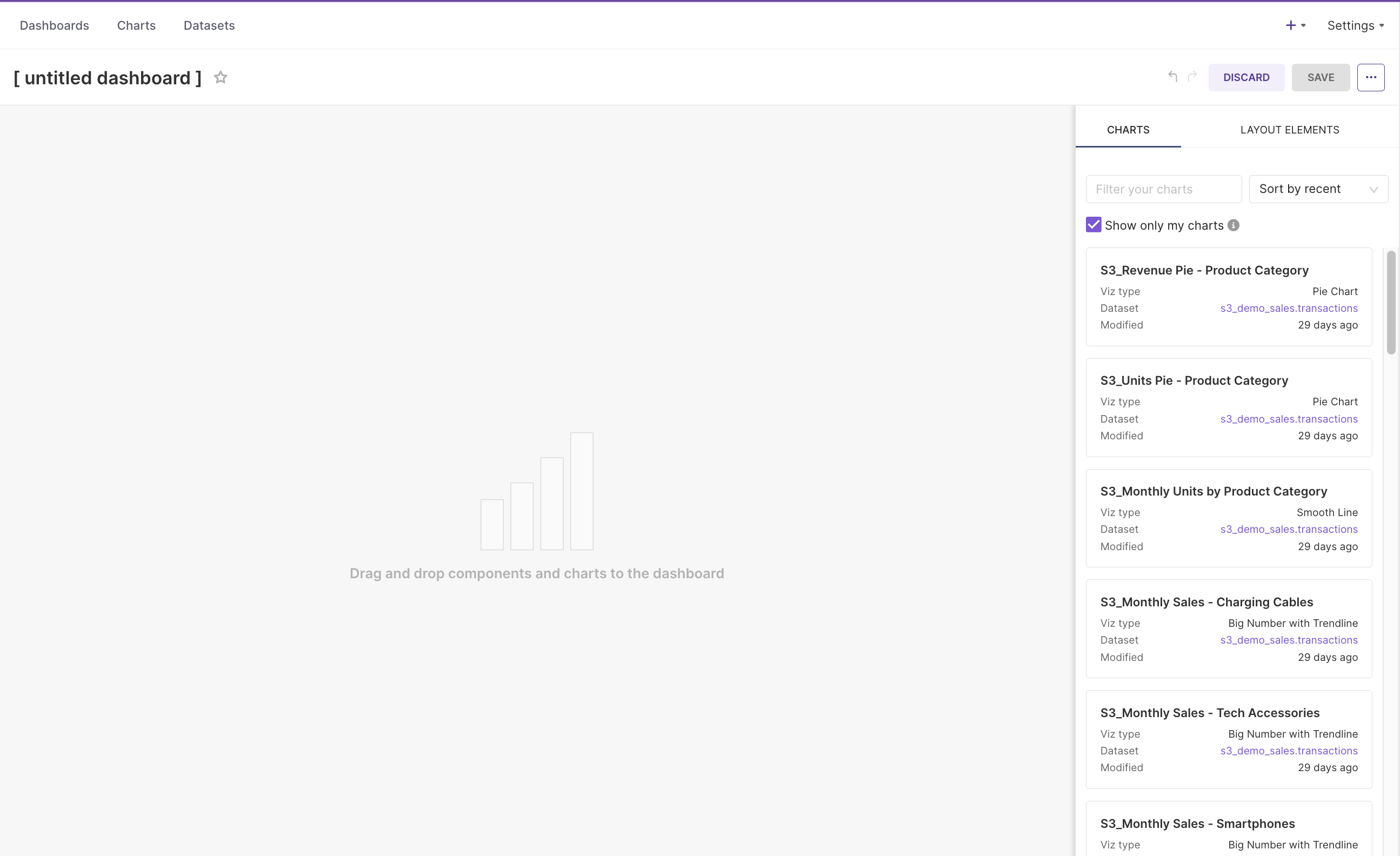 5X Business Intelligence Dashboard Creation Interface