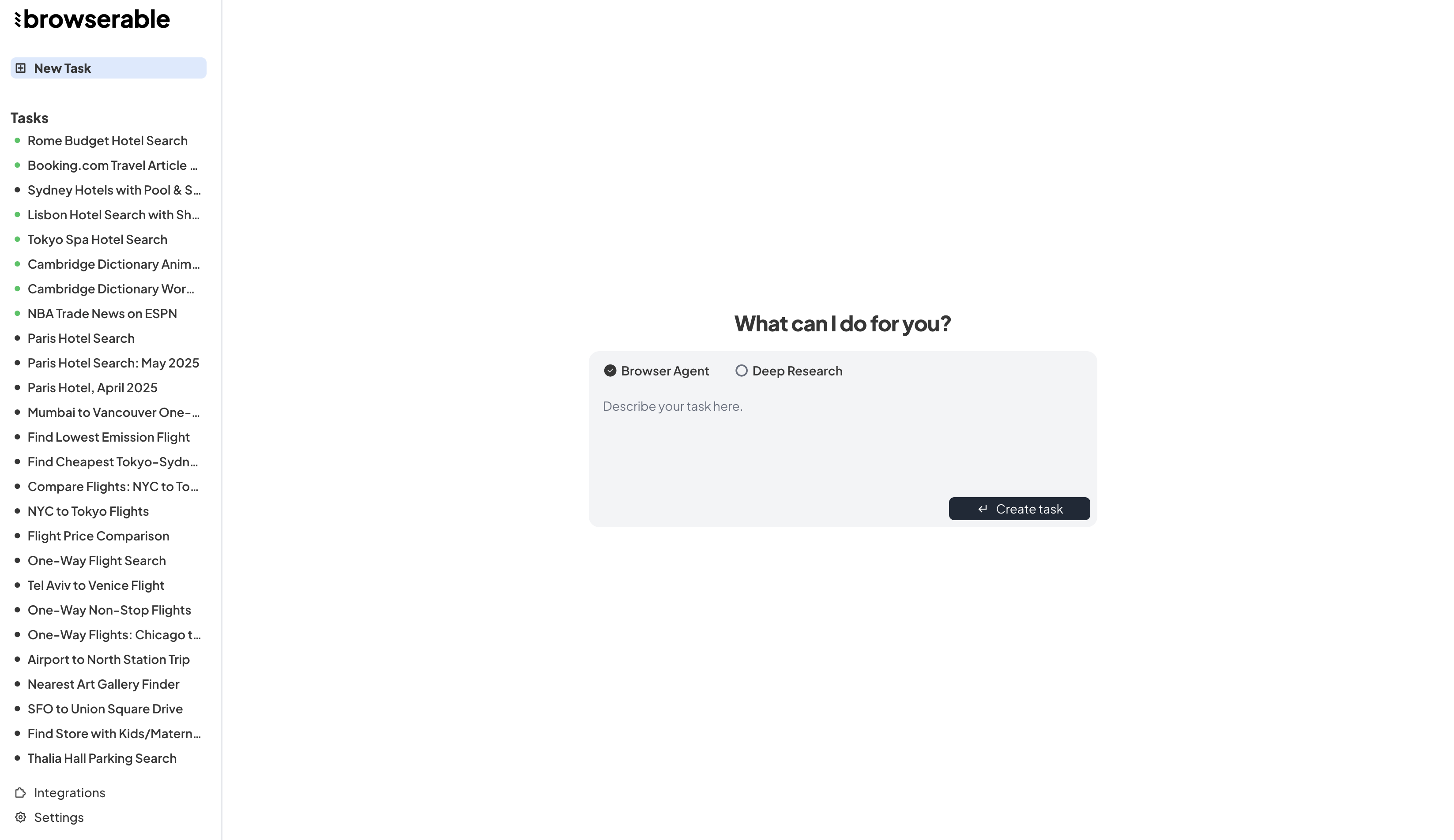 Task Creation UI - Browserable
