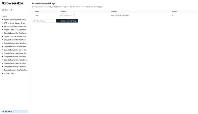 API Keys Management - Browserable