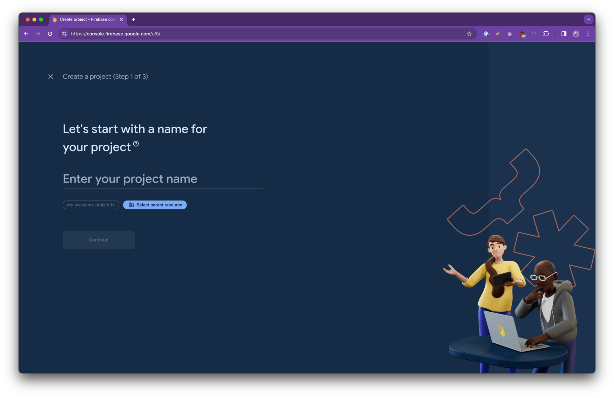 Creating a new Firebase project