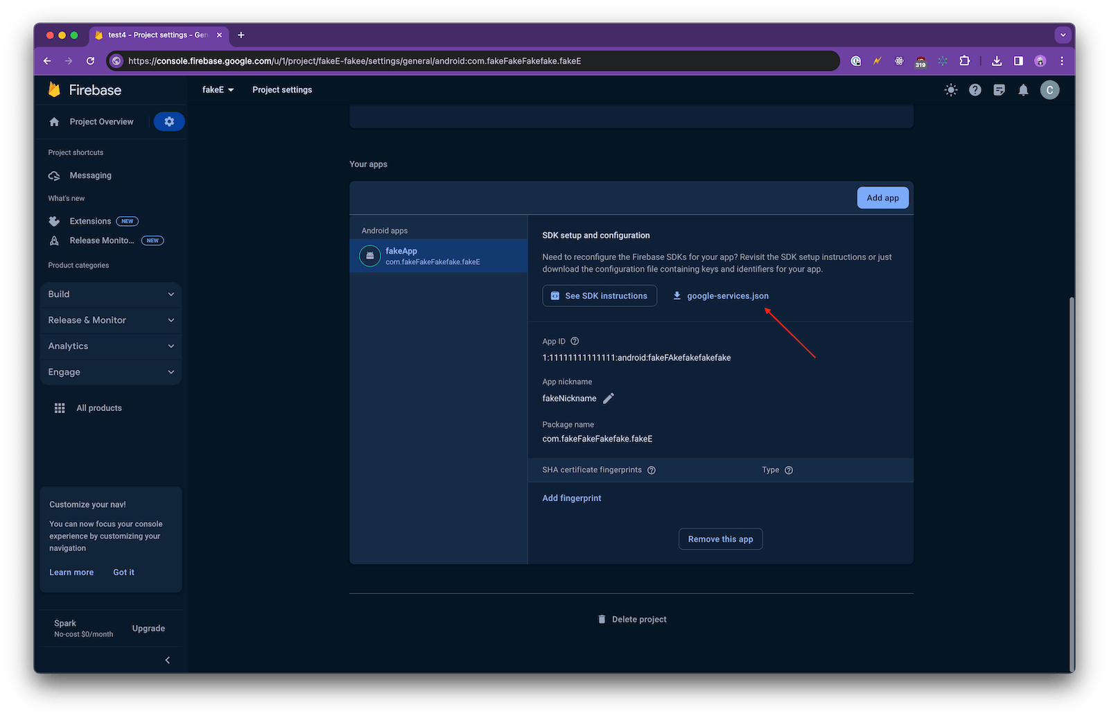 Downloading google-services.json from Firebase Console