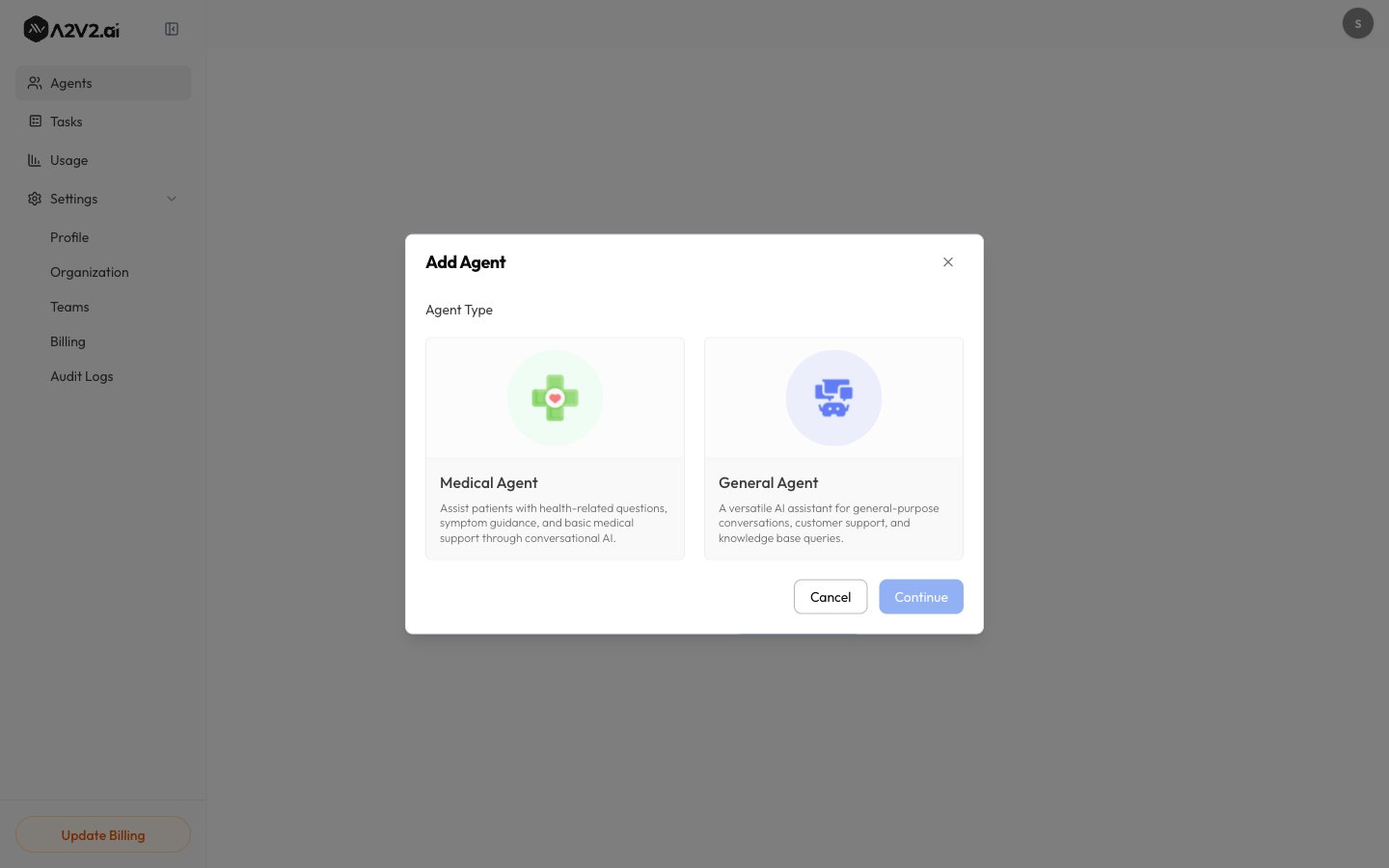 The Add Agent dialog with the agent type and name fields.