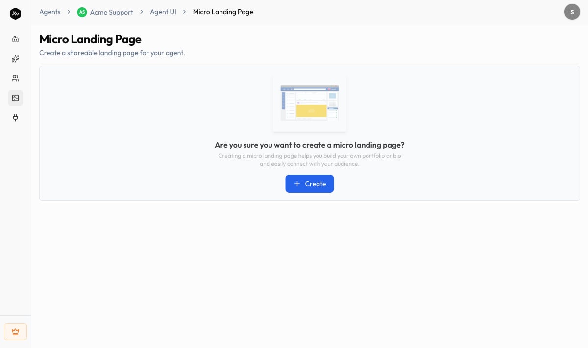 The Micro Landing Page editor with the Header and Bio at the top, the YouTube, Quick Links, Socials, and Products section tabs, and the live preview on the right.