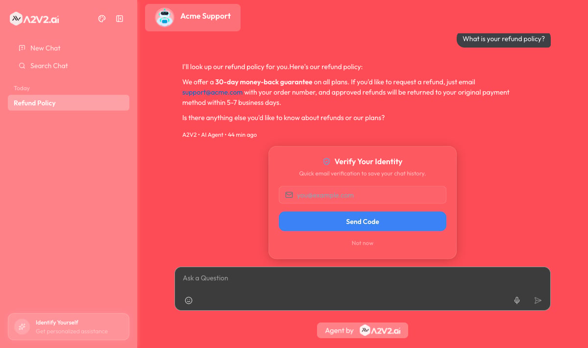 The widget's Verify Your Identity email-verification step for restricted access.