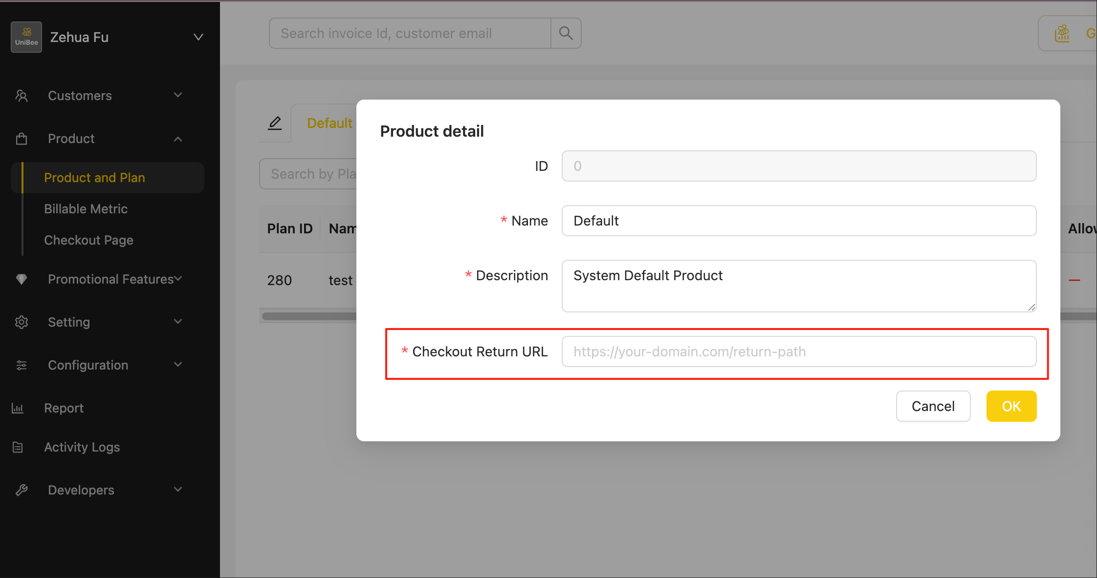 UniBee Checkout Return Config2 Page