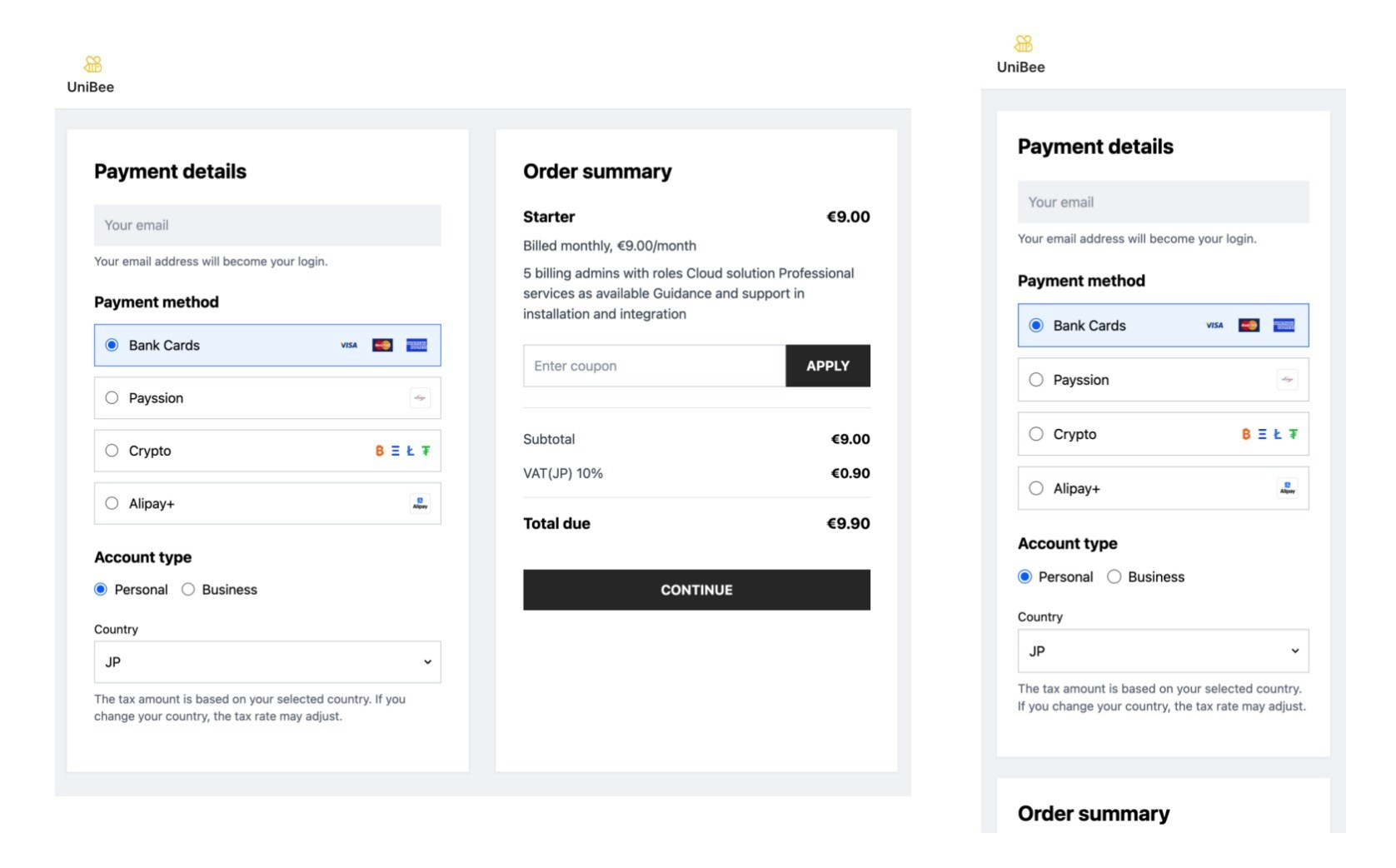 UniBee Checkout Page