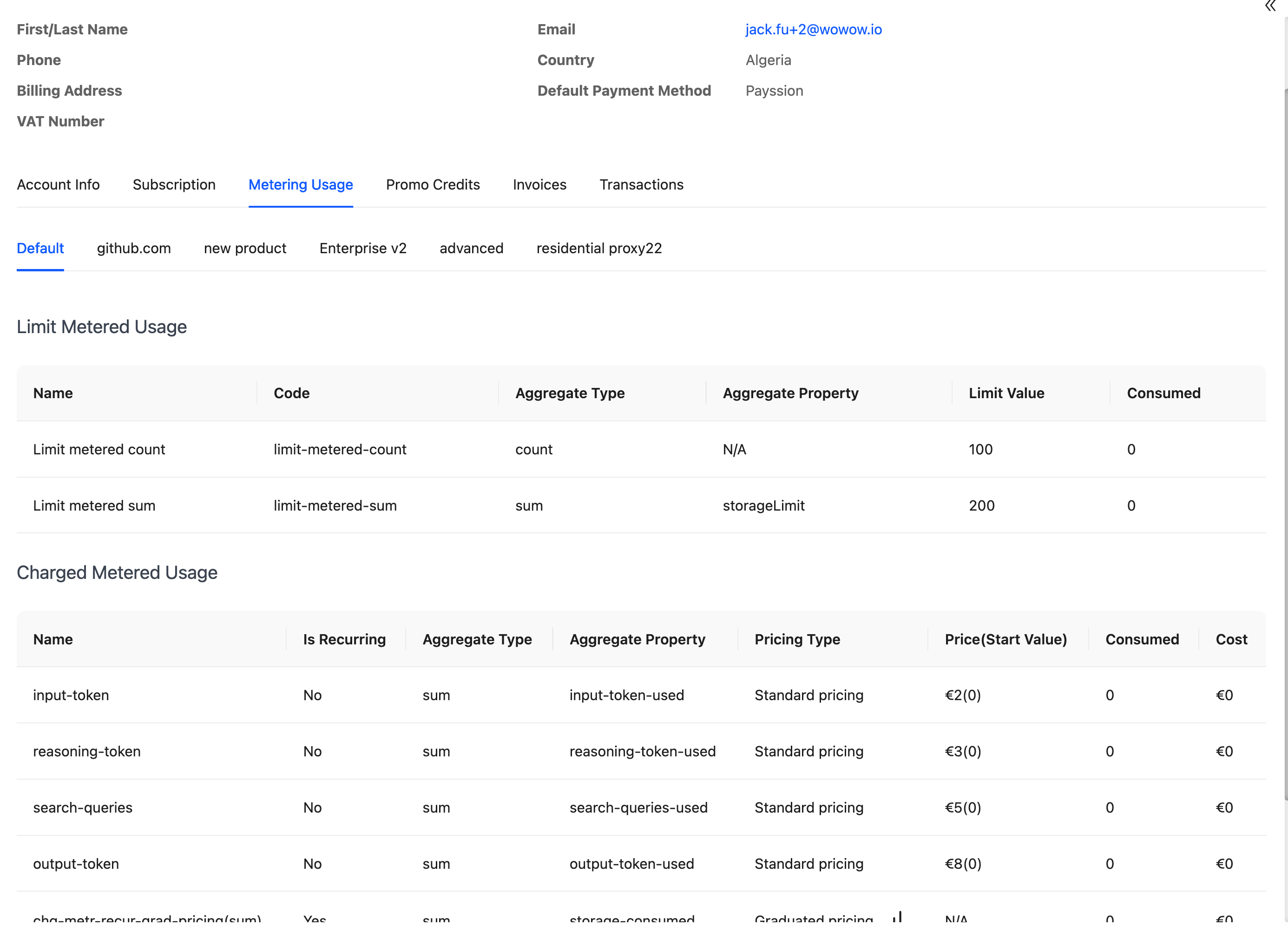 UniBee Customer Charged Metric Page