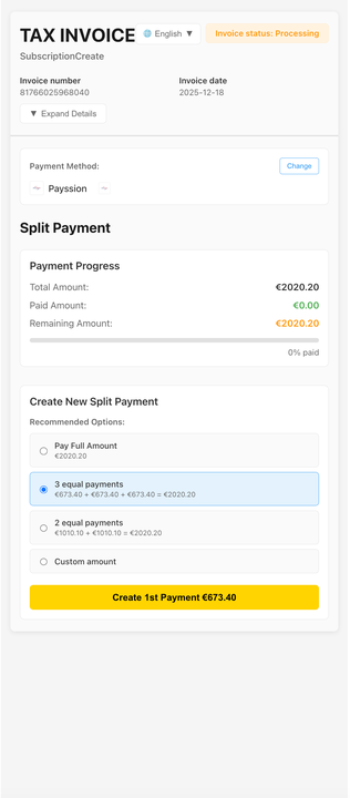 Split payment hosted page