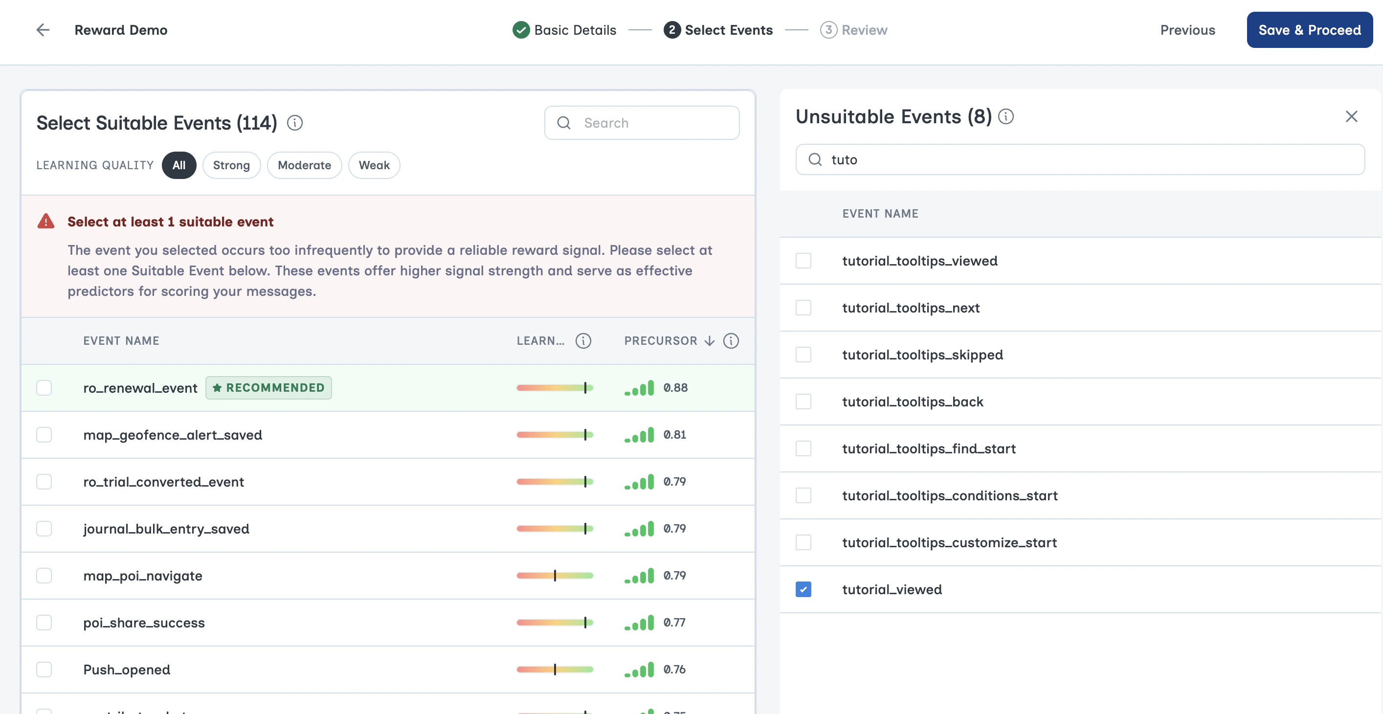 Unsuitable Event Menu