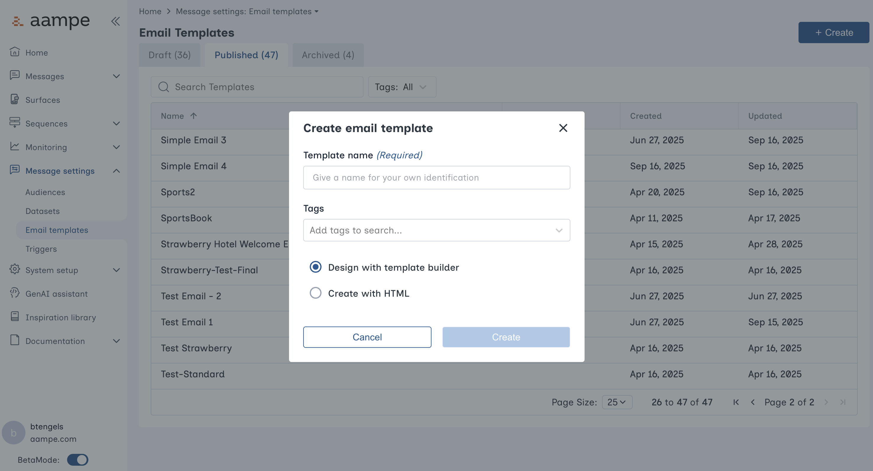 Create Email Template Menu Pn