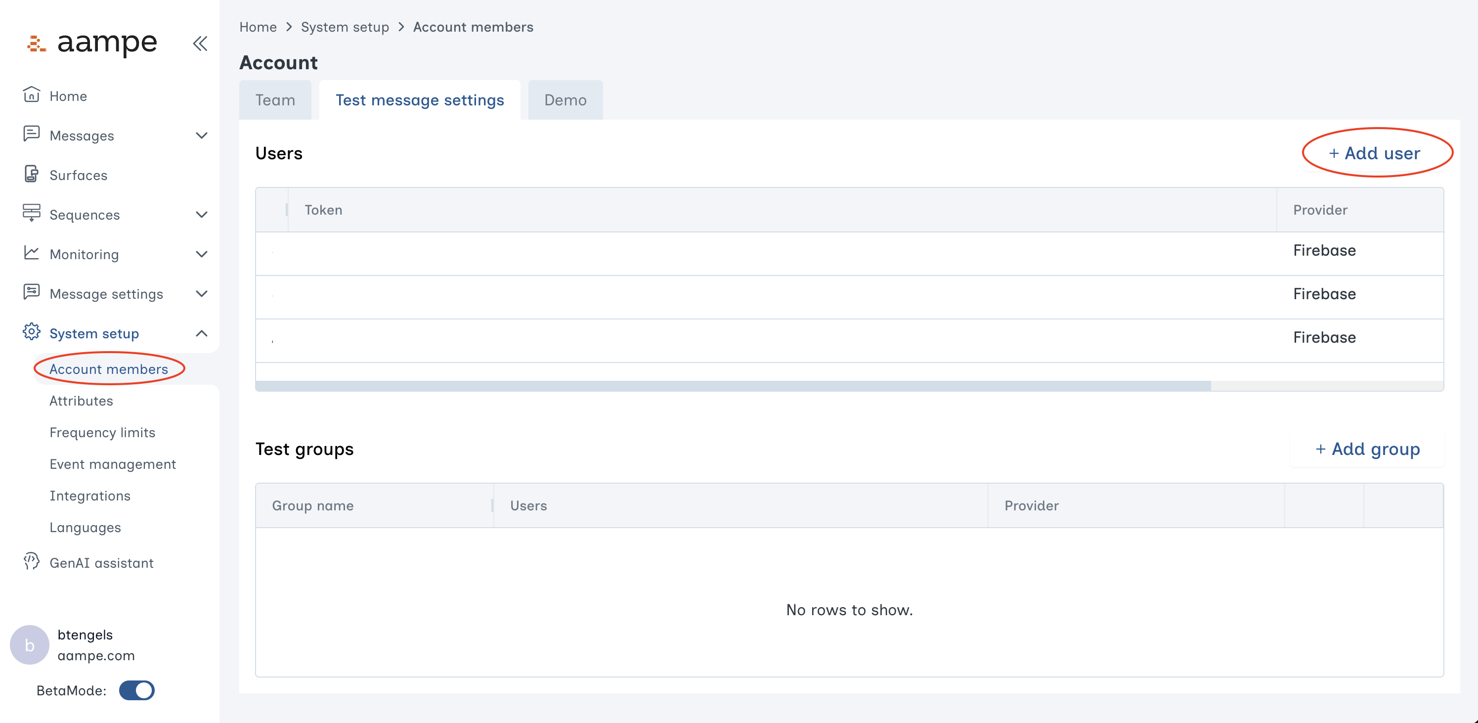 Add Test Message User Pn