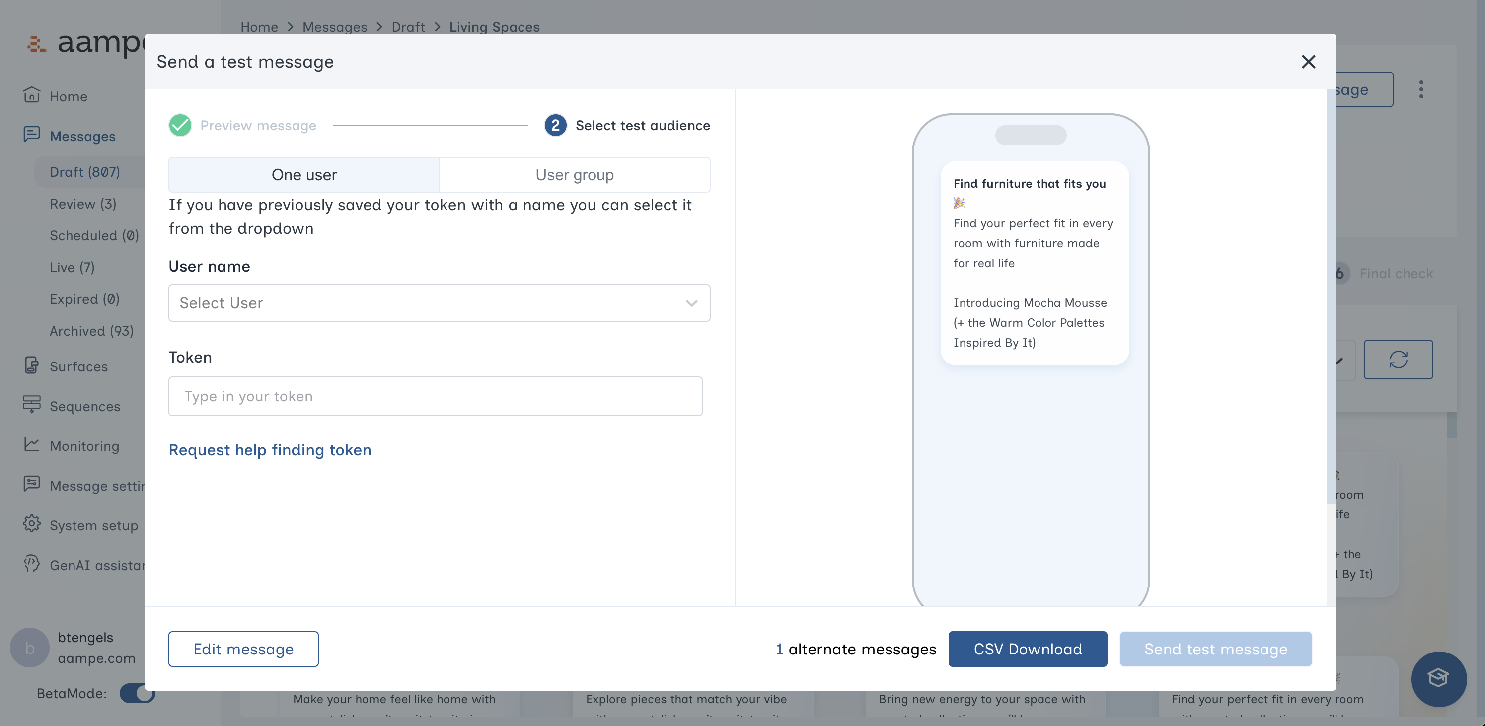 Send Test Message Audience Pn