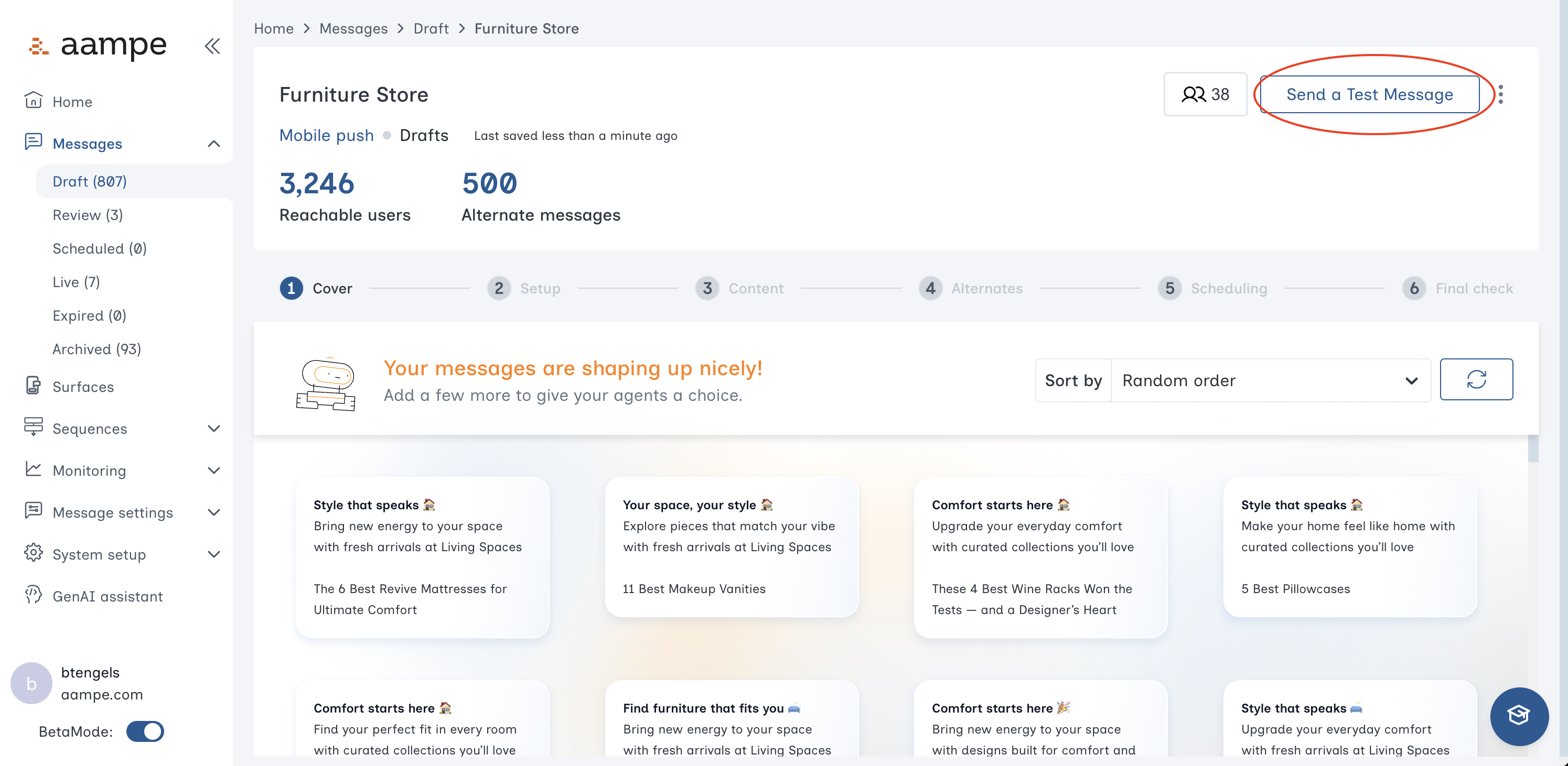 Send Test Message Button Pn