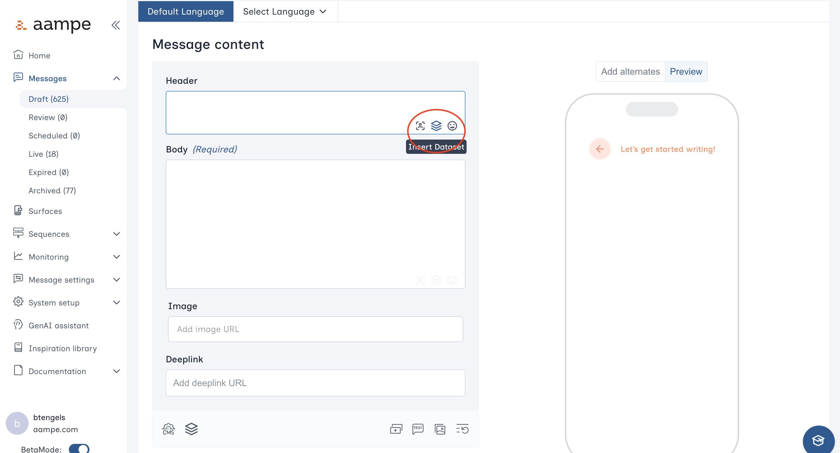 Insert Dataset Column In Message Pn
