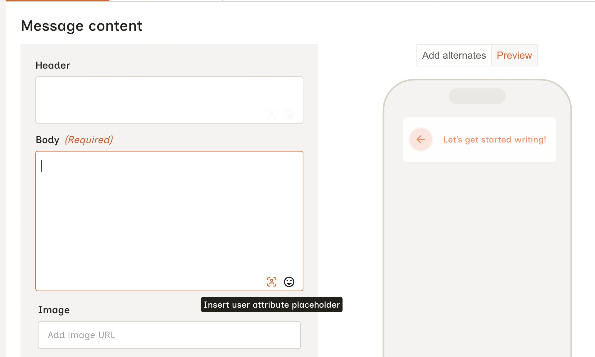 Insert user attribute placeholder button