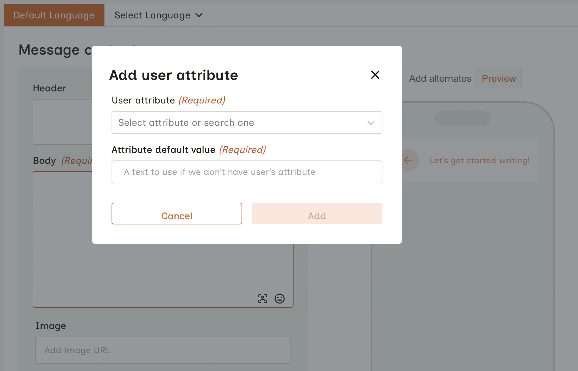 Add user attribute modal