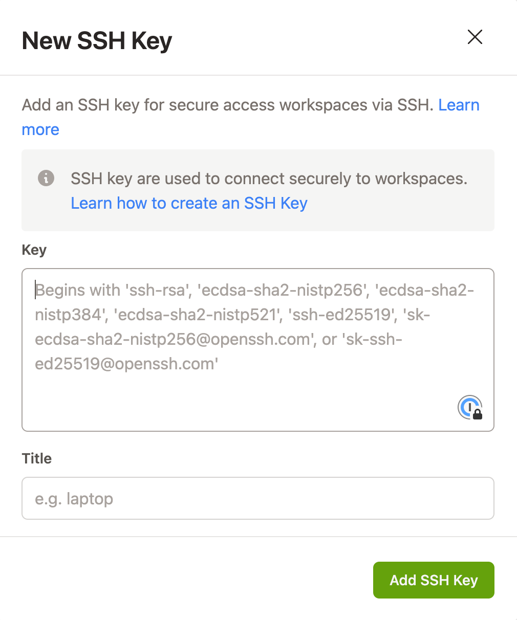 Gitpod SSH key settings