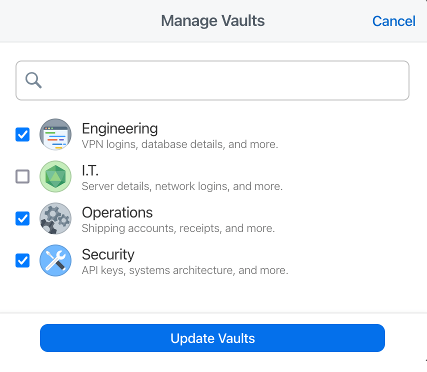 Manage which vaults have access to each token