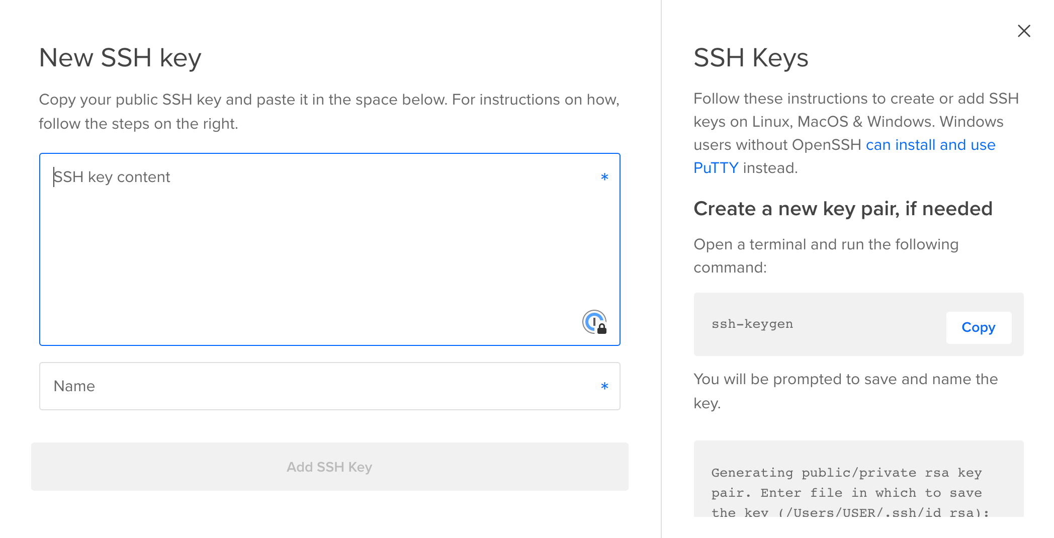 DigitalOcean SSH key settings