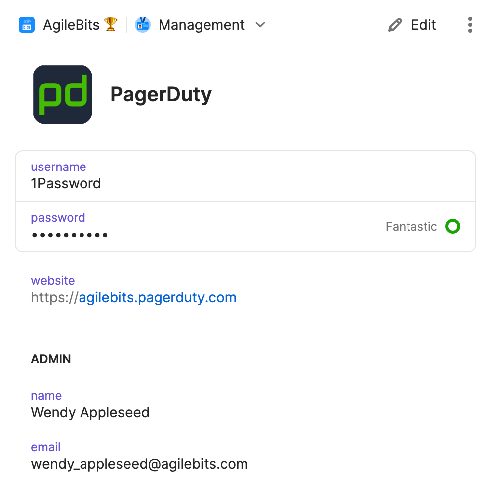 PagerDuty 1Password item