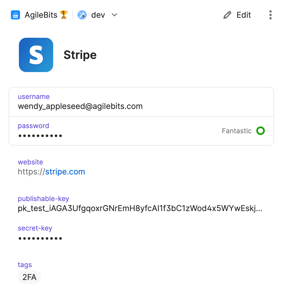 Stripe 1Password item
