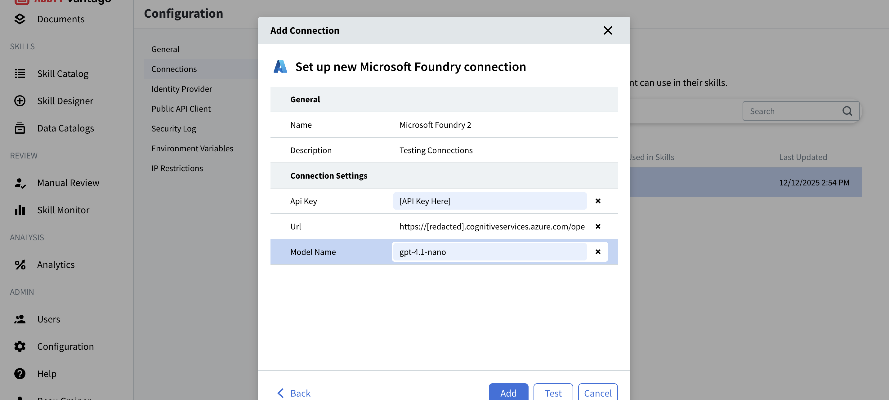 Configurazione della connessione