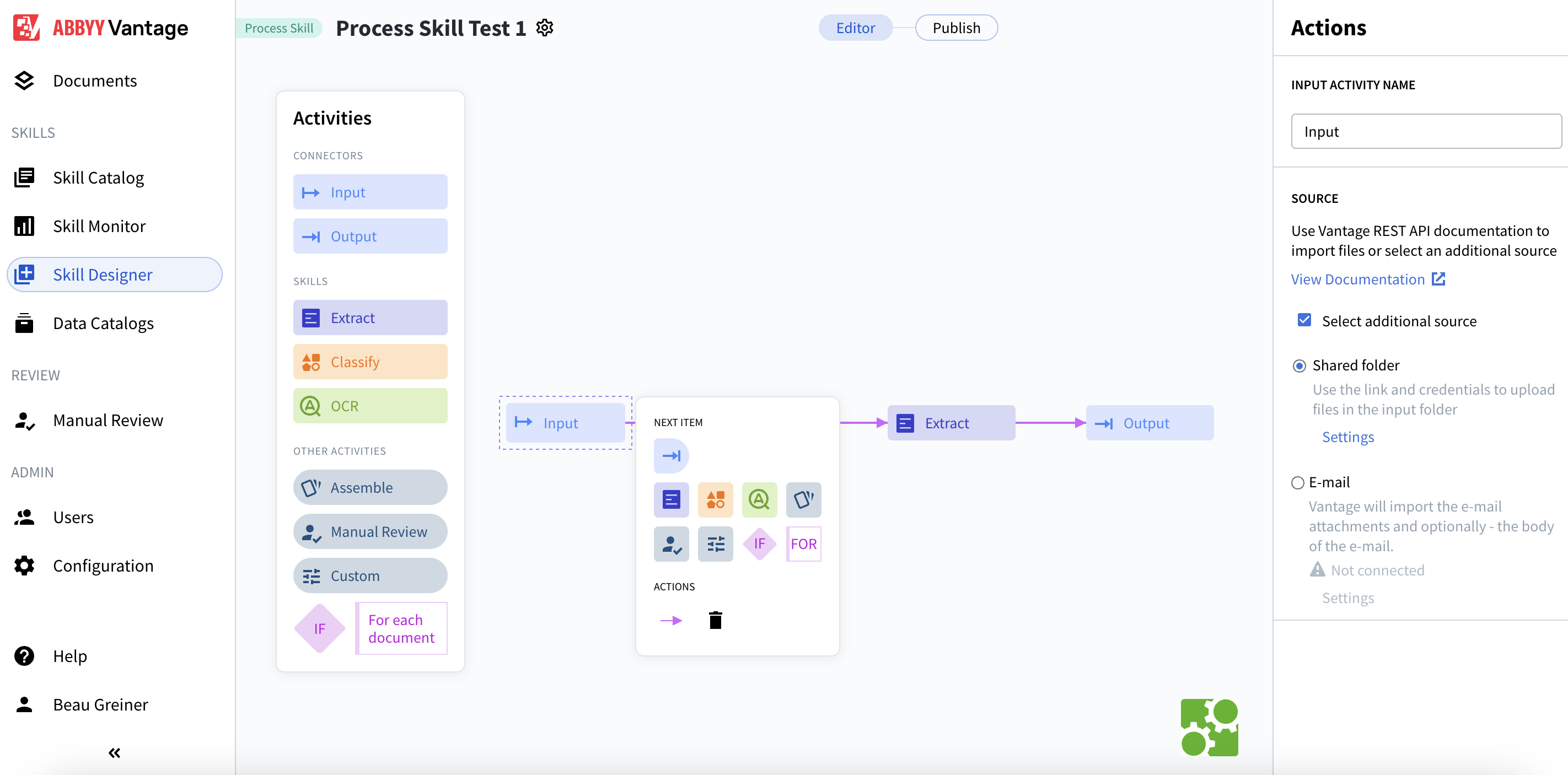 Configuring Input Activity