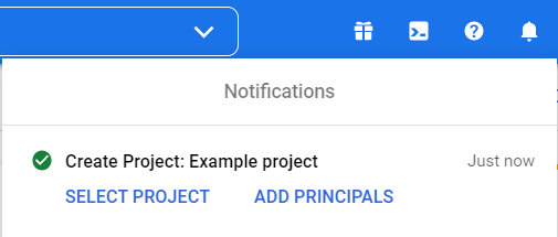 Google Cloud Platform notification showing project creation confirmation