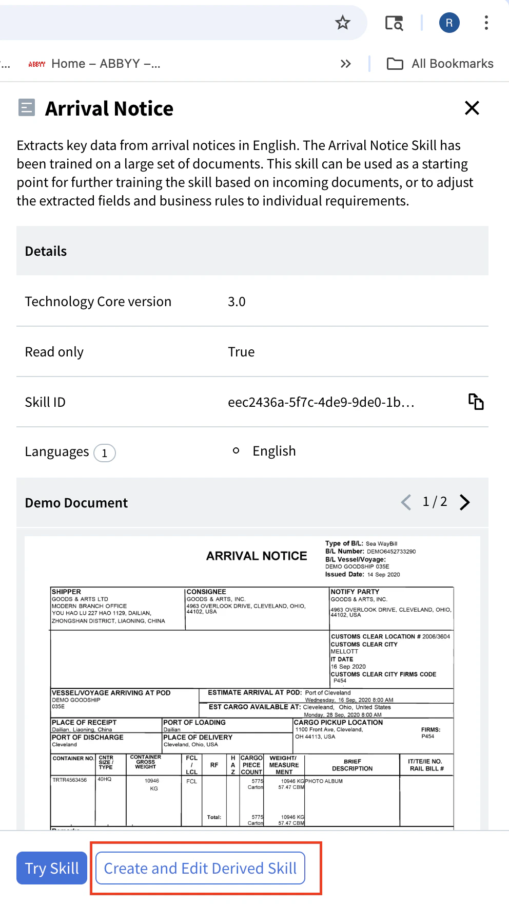 Create and Edit Derived Skill button