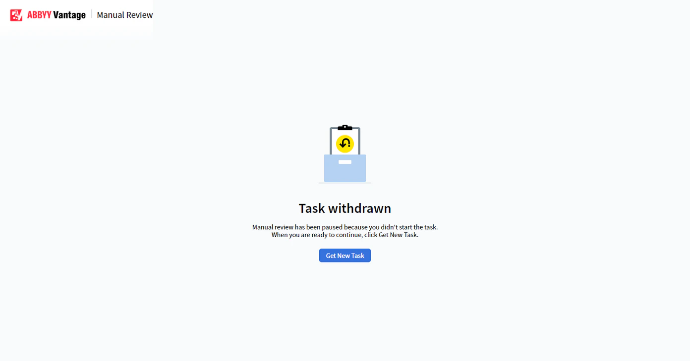 Task withdrawn screen with a Get new task button