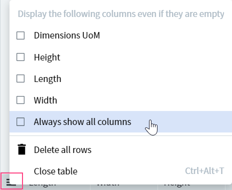 列表示メニュー