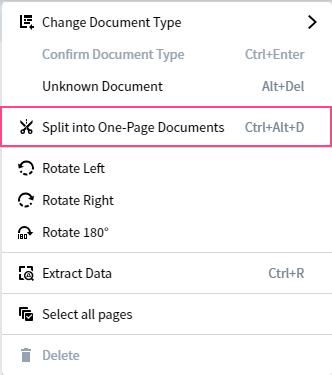 Split Document Menu
