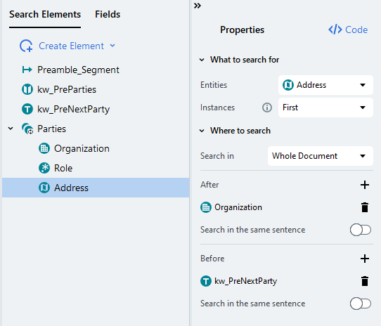 Ejemplo de estructura del elemento de búsqueda