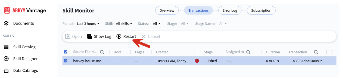 Skill Monitor transactions - ABBYY Documentation