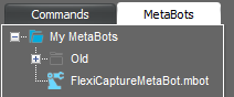 Screenshot of the Automation Anywhere Task Editor showing the FlexiCapture MetaBot in the list of available MetaBots.