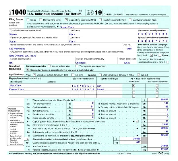 IRS Form 1040 - 2019