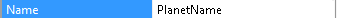 Screenshot of a single-line text parameter in the Properties pane, where the Name value is edited in an unconstrained single-line text box.