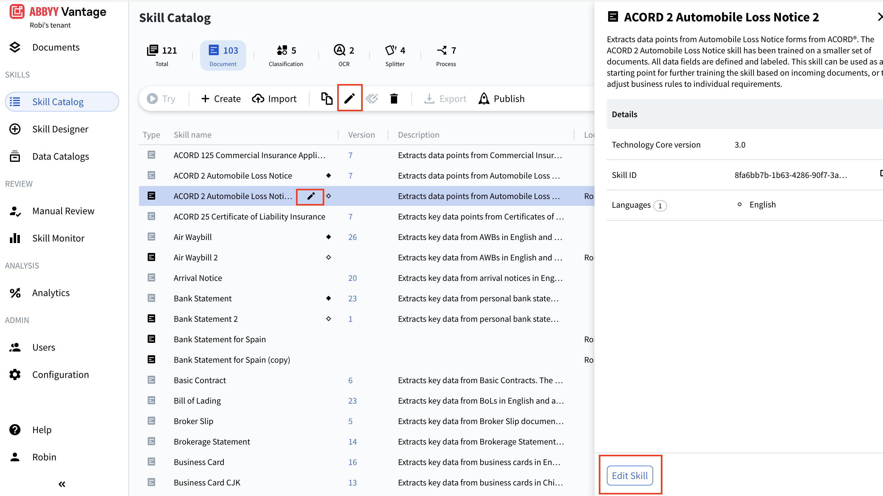 Edit a skill - ABBYY Documentation