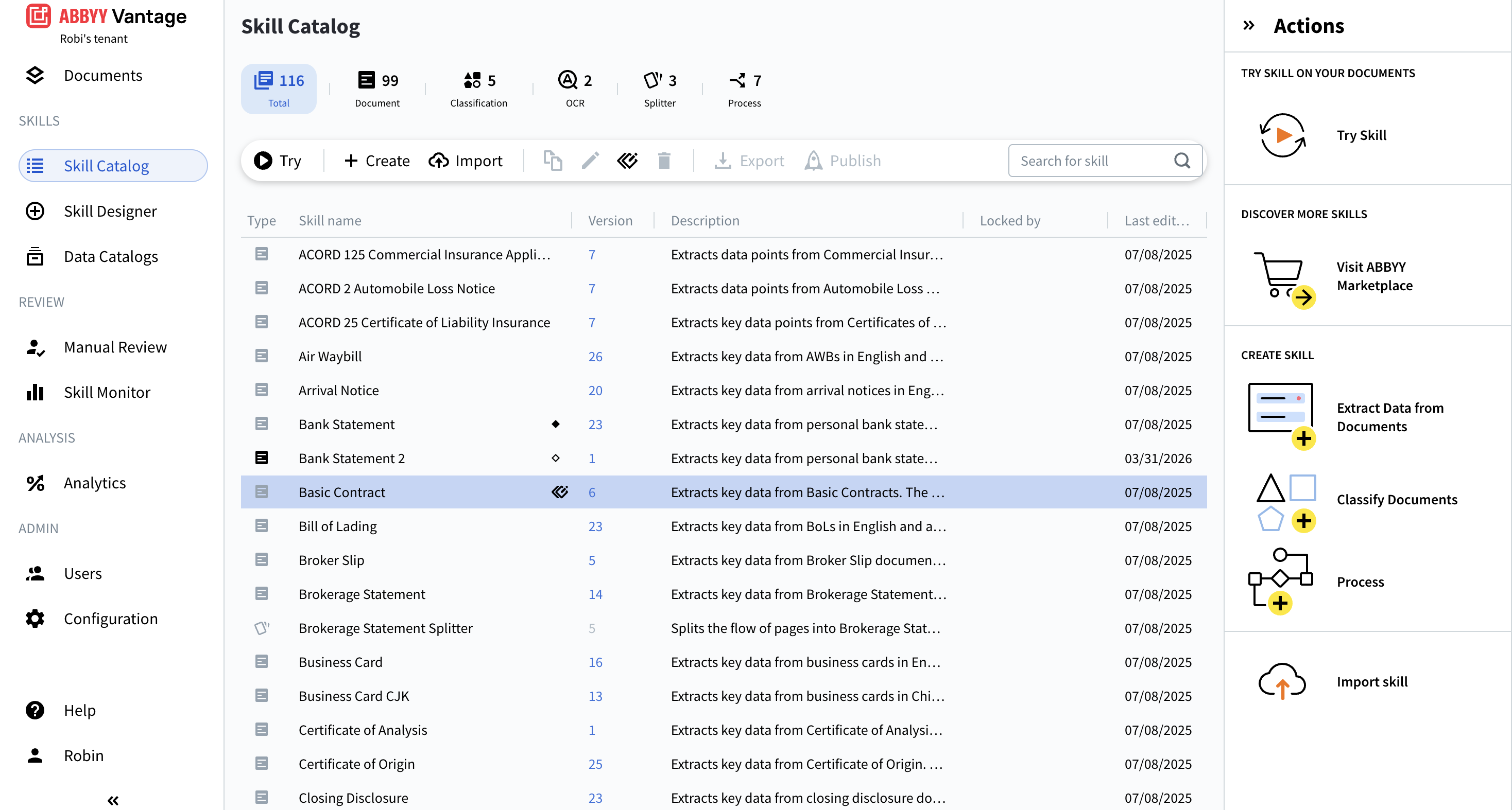 Skill Catalog - ABBYY Documentation