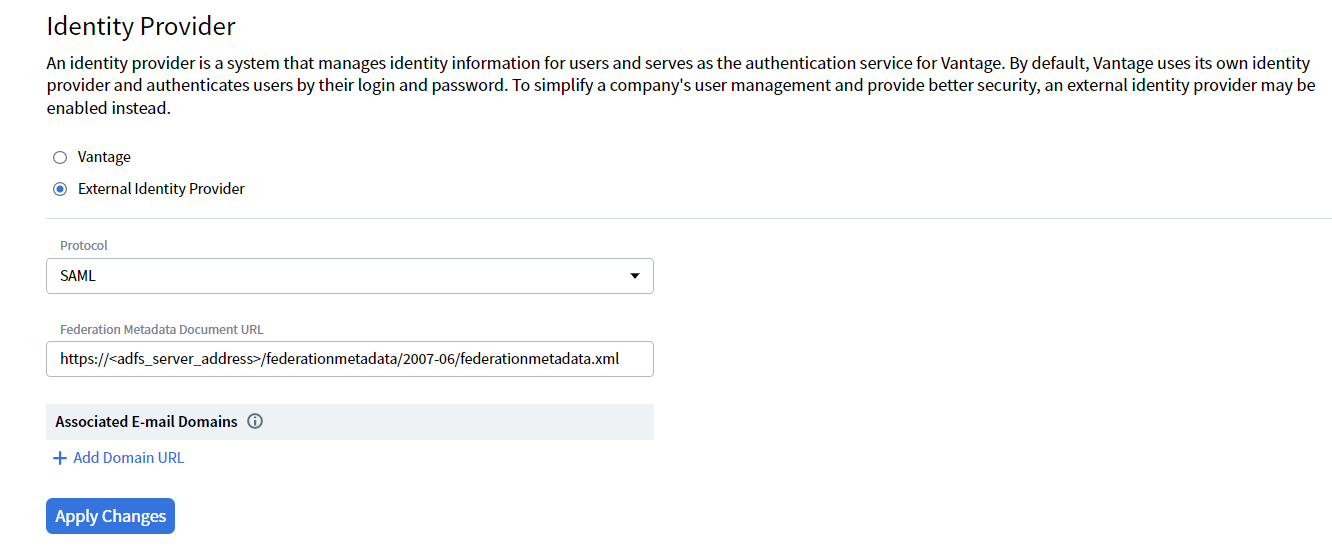 Identity Provider SAML Configuration