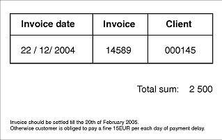 異なるレイアウト内に請求書番号フィールドと請求日フィールドがある半構造化請求書文書のサンプル