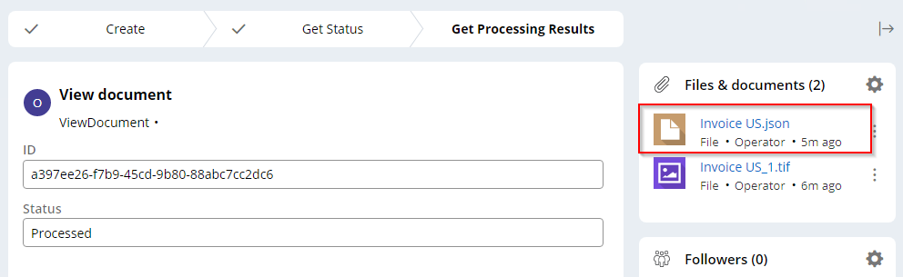 ABBYY Vantage からダウンロードしたファイルを含む Pega のケース添付ファイル