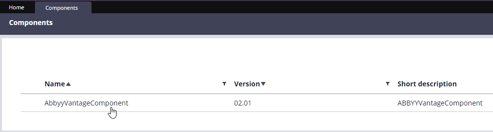 Component rulesets セクション内の AbbyyVantageComponent のルールセット