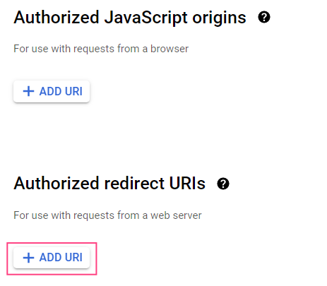 Authorized redirect URIs section with Add URI button