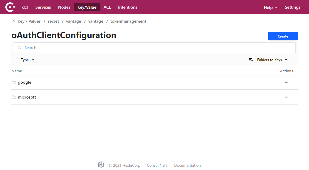 Consul oAuthClientConfiguration showing google and microsoft options