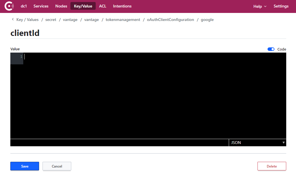 Consul clientId value editor with Save button