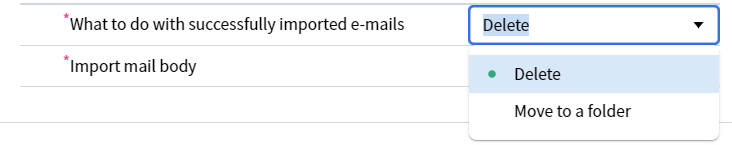 Ação para E-mails Importados do Processo